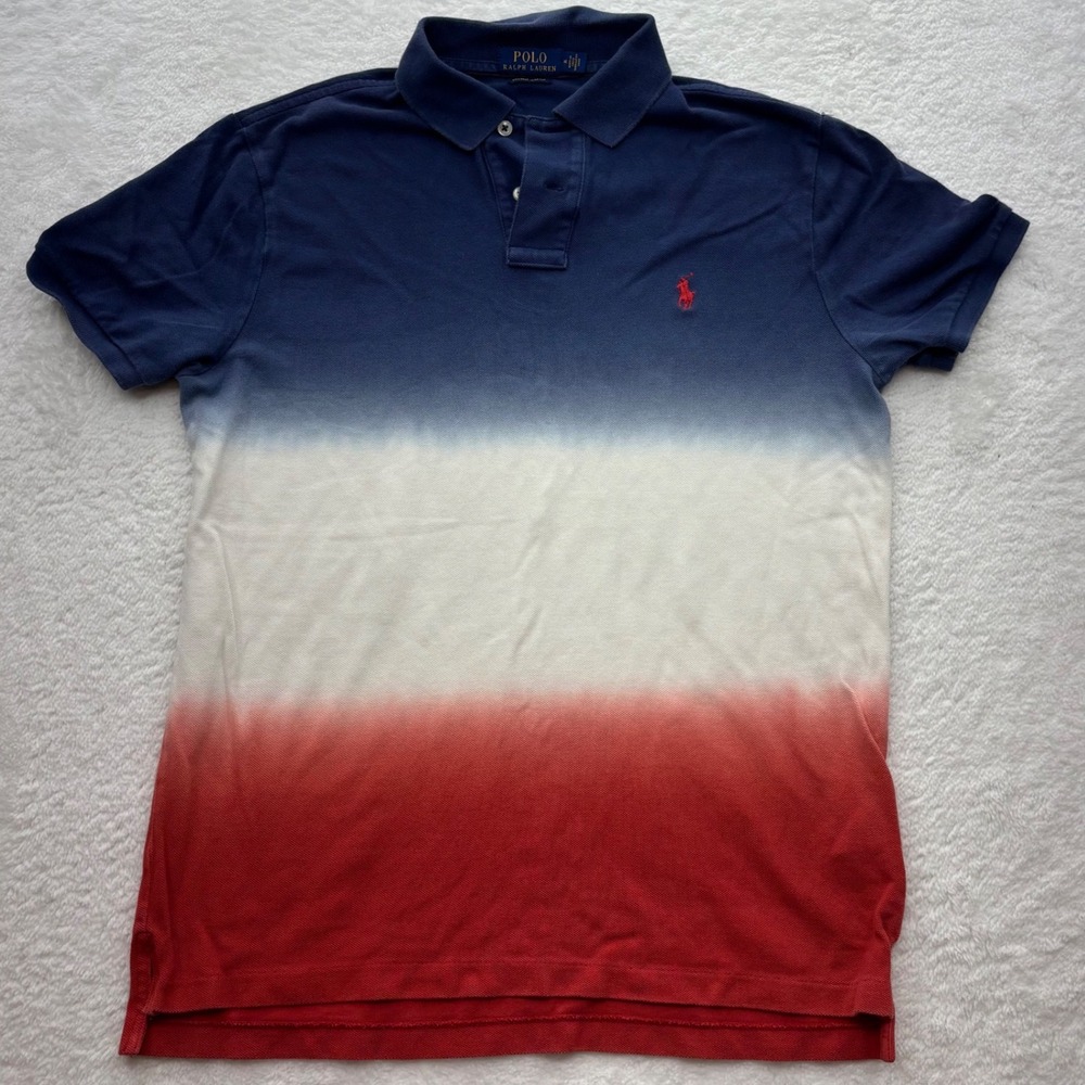 Polo Ralph Lauren Mens Custom Slim Fit Ombre Polo Shirt Blue White Red Medium